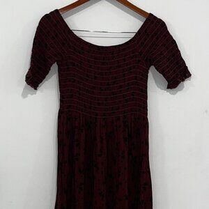 Anthropologie Smocked Maxi Dress | Small | Red, Black Floral